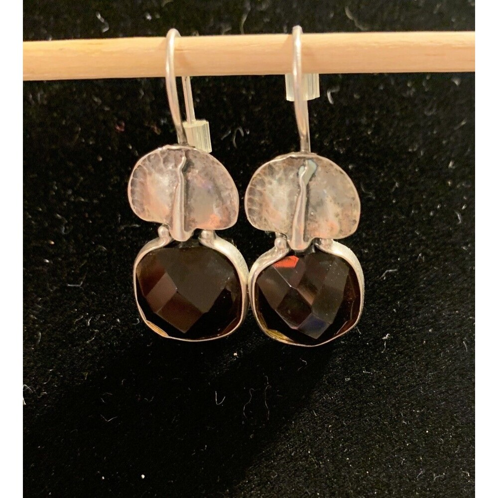 SILPADA Sterling Silver Smoky Quartz Earrings W1272 Faceted Amber Hammered Rare